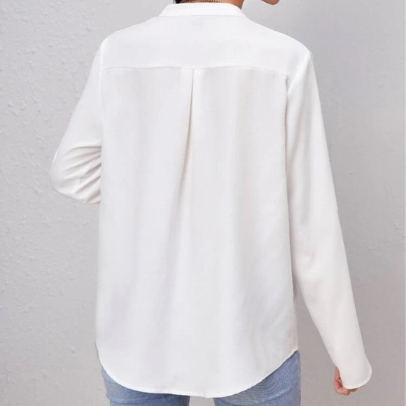 V neck long sleeve notched collar top boho black - Picture 4 of 4